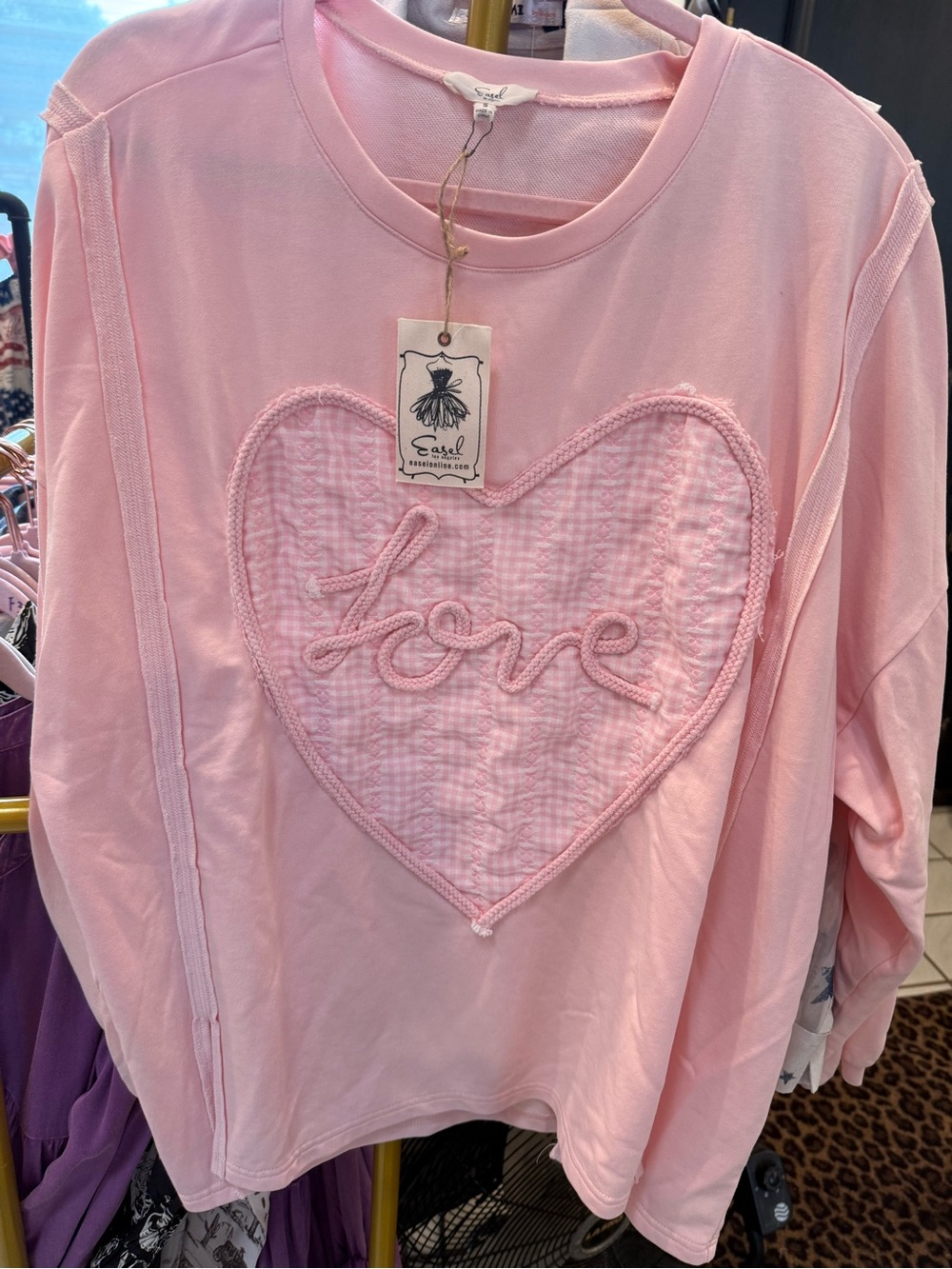 EASEL  Oversized Pink 'Love' Heart Pullover Sweatshirt